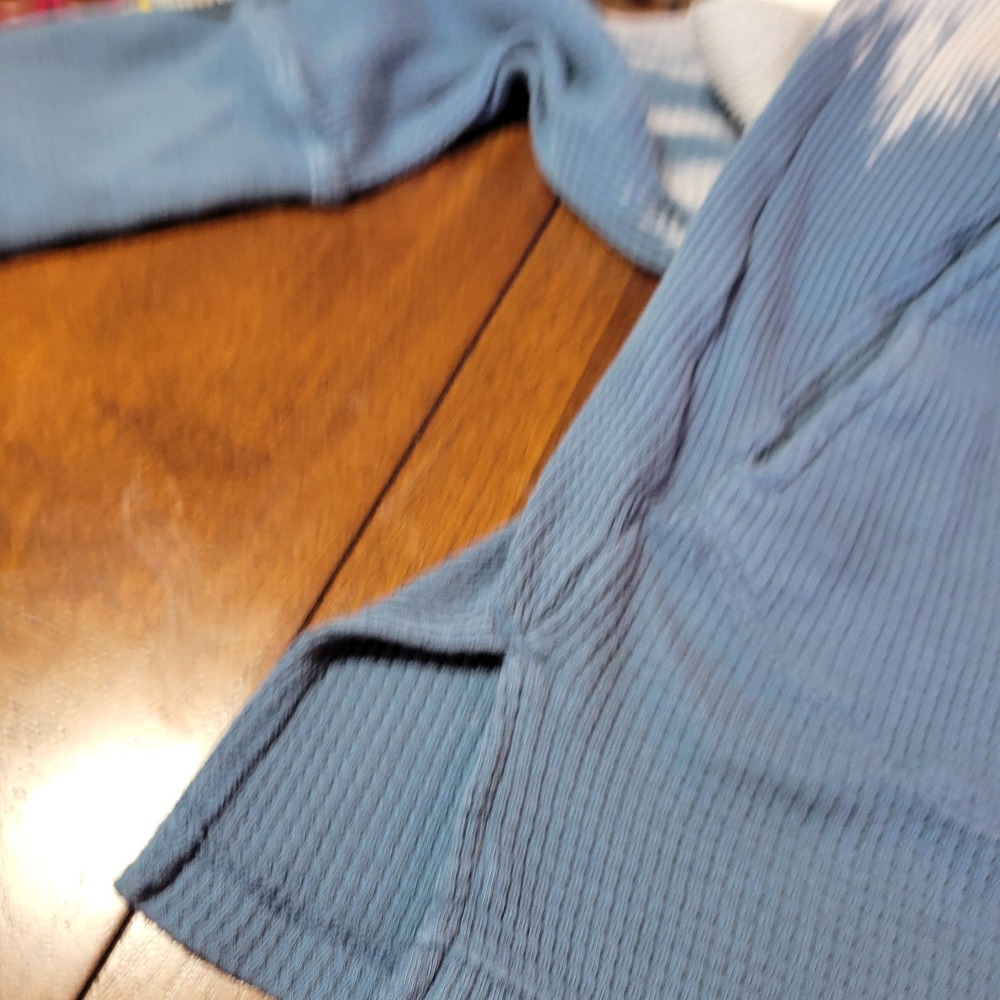 LOGO Lori Goldstein Thermal Top Size Small Blue Ombre Waffle Knit Pockets FLAW - Picture 12 of 16
